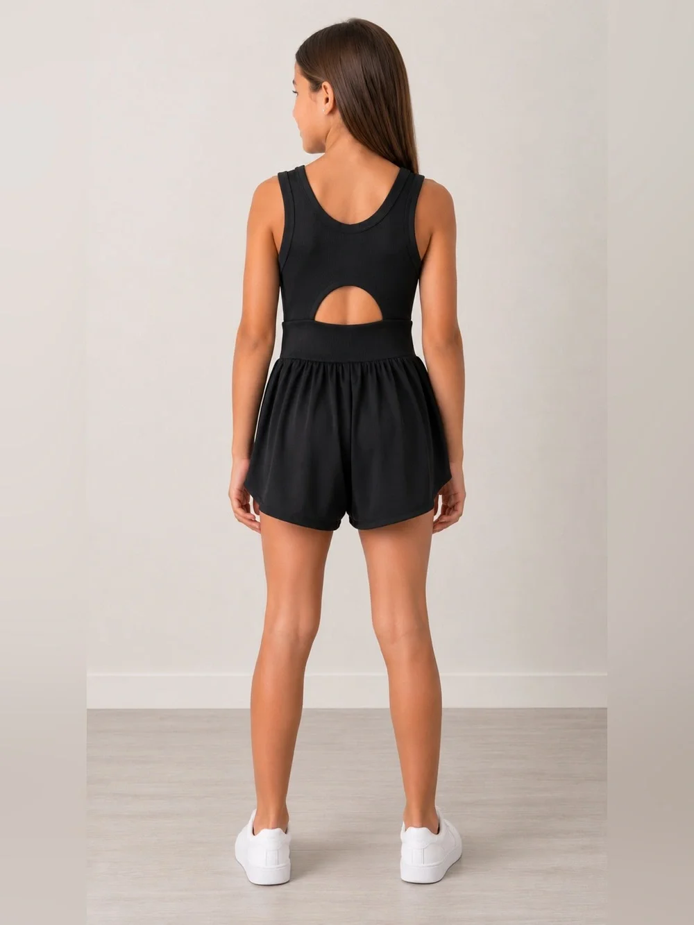 Justice Girls Black Athletic Romper S 7/8 NWT Cutout Back Activewear